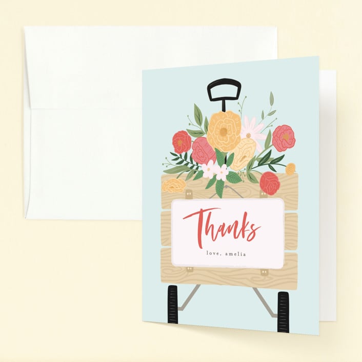 "Flower Wagon" - Children's Birthday Party Thank You Cards in Strawberry by Leah Bisch - Front