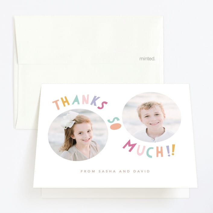 "Double the fun" - Children's Birthday Party Thank You Cards in Sherbet by Creo Study - Front