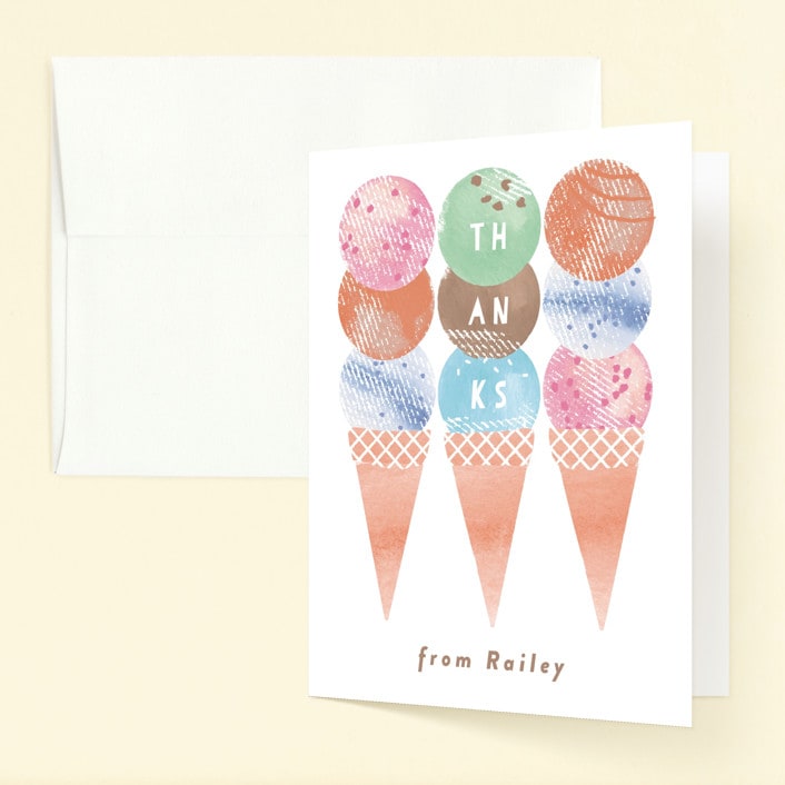 "Scoop" - Children's Birthday Party Thank You Cards in Strawberry by Kanika Mathur - Front