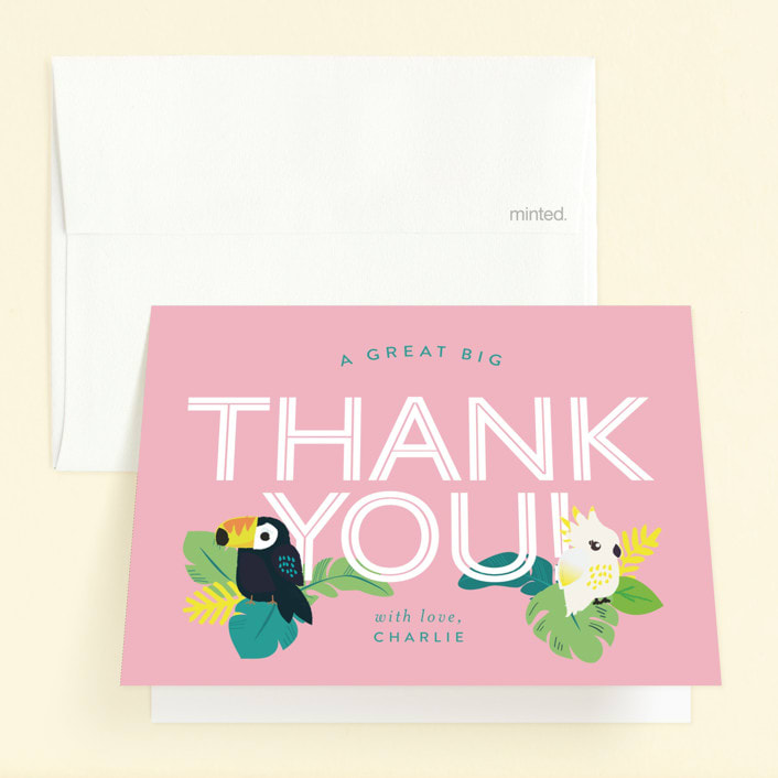 "Jungle Birds" - Children's Birthday Party Thank You Cards in Pixie by Itsy Belle Studio - Front