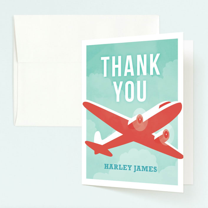 "ready, set, jet!" - Children's Birthday Party Thank You Cards in Teal by Susan Asbill - Front