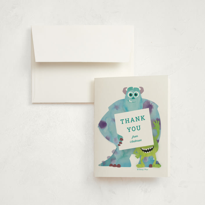 "Disney and Pixar's Monster's Inc Party" - Children's Birthday Party Thank You Cards in Marshmallow by Holly Whitcomb - Front