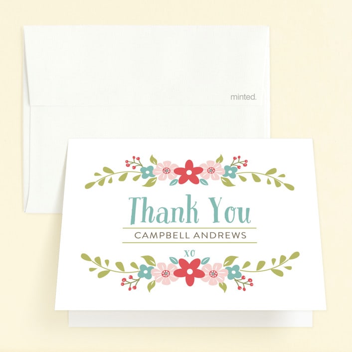 "Saddle Up!" - Children's Birthday Party Thank You Cards in Blush by Susan Moyal - Front