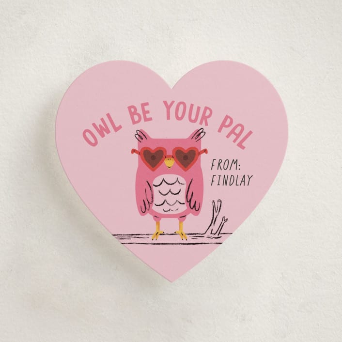 "Owl Be Your Pal" - Classroom Valentines in Pinky by mo kelley - Front