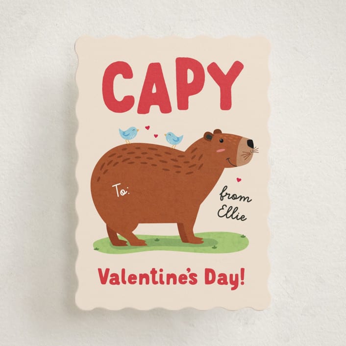 "Capy Valentine's Day" - Classroom Valentines in Cream by Erica Krystek - Front