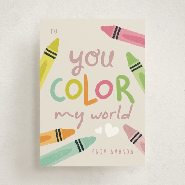 "You color my world" - Classroom Valentines in Rainbow by Orasie - Front
