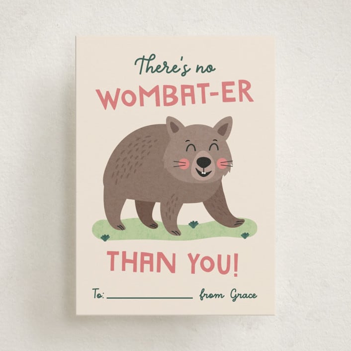 "No Wombat-er" - Classroom Valentines in Cream by Erica Krystek - Front