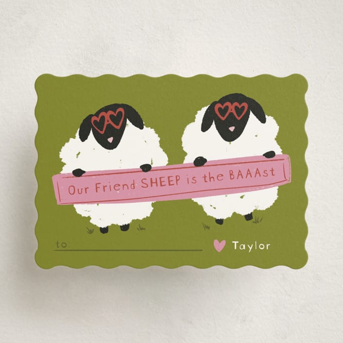 "Friend Sheep" - Classroom Valentines in Avocado by Jenna Holcomb - Front