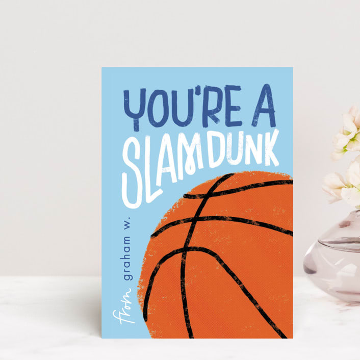 "Basketball" - Classroom and Mailable Valentines in Skyblue by Erin L. Wilson - Front