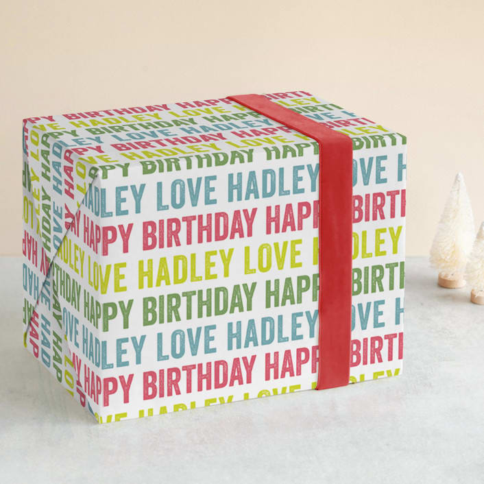 "Colorful Birthday" - Personalized Wrapping Paper in Sour Apple by Lauren Chism - Front