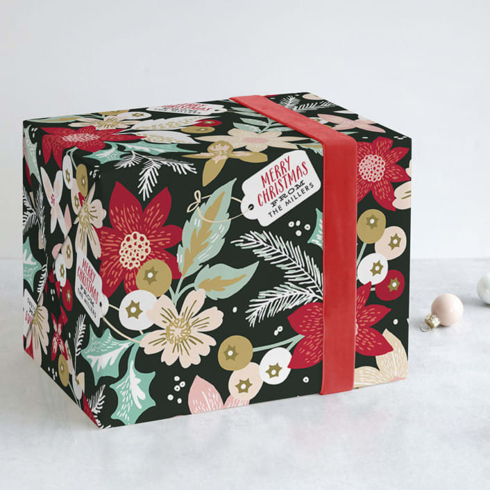 "Holiday Bouquet" - Personalized Wrapping Paper in Midnight by Alethea and Ruth - Front