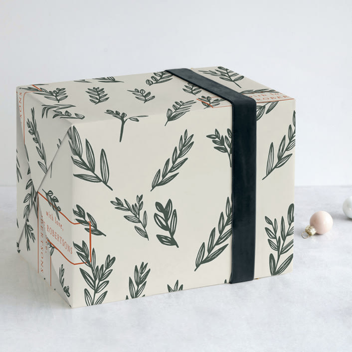 "Twigs & Branches" - Personalized Wrapping Paper in Cream by Blustery August - Front