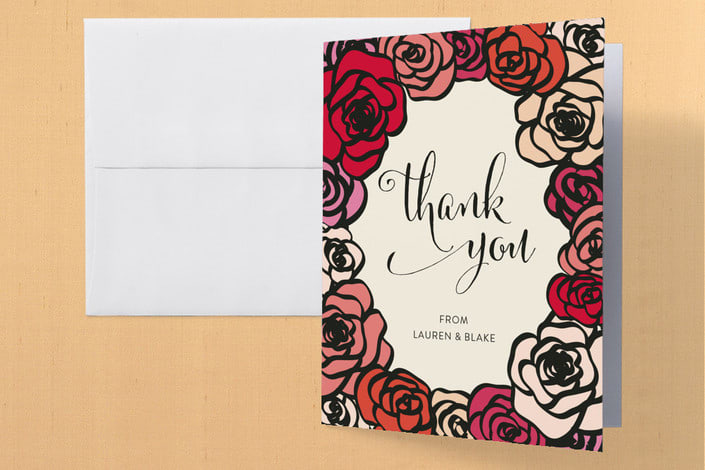 "Red Roses" - Engagement Party Thank You Cards in Cranberry by Annie Walker - Front
