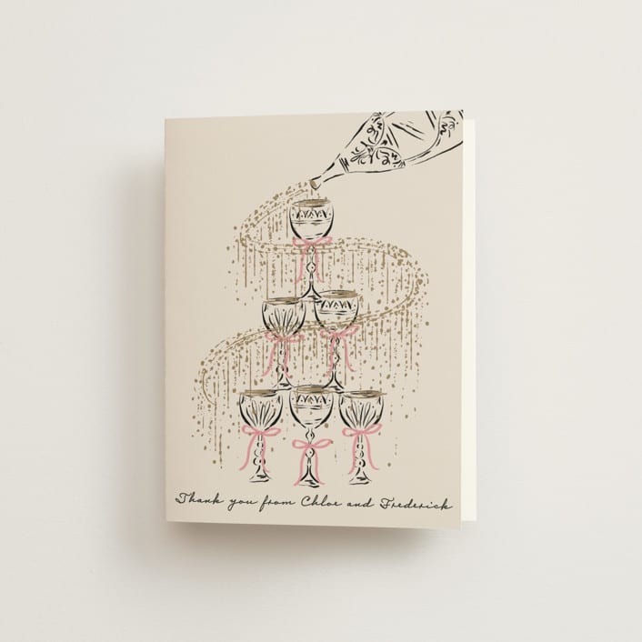 "Sparkling Champagne Tower" - Engagement Party Thank You Cards in Petal by Jackie Crawford - Front