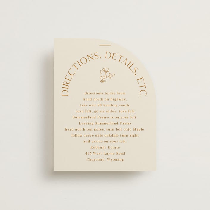 "Floral Type Arch" - Direction Cards in Cream by Baumbirdy - Front