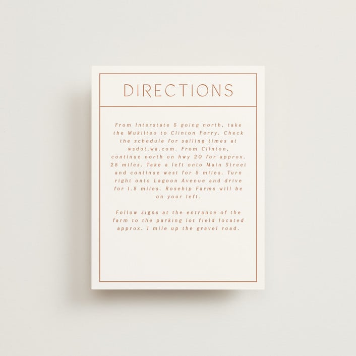 "Modern Ticket" - Direction Cards in Rust by Alethea and Ruth - Front