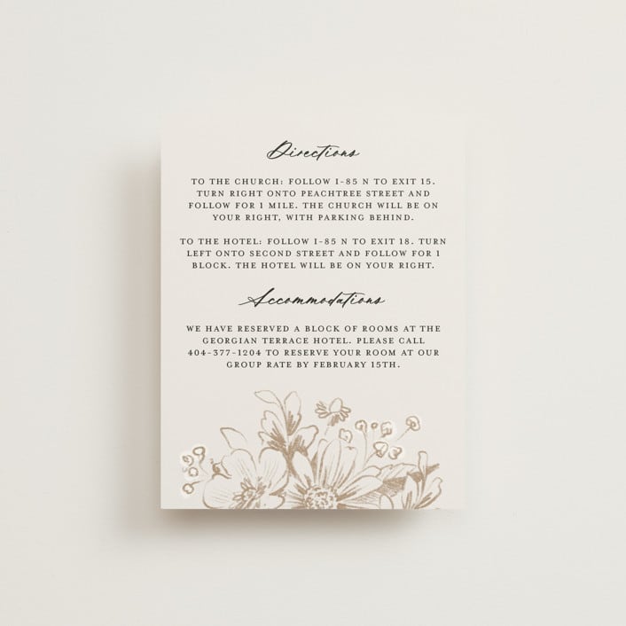 "Sketched Flora" - Direction Cards in Cream by Paper Raven Co. - Front