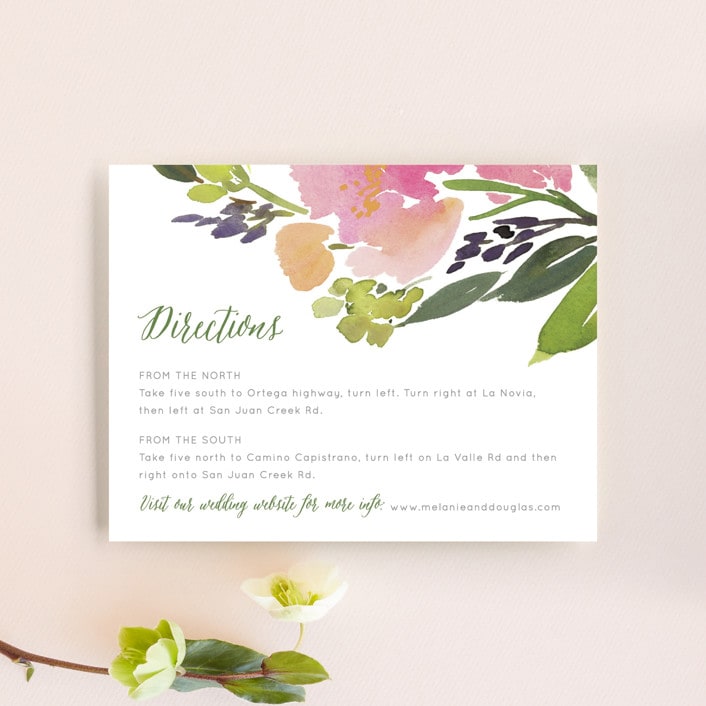 "Watercolor Floral" - Direction Cards in Olive by Yao Cheng Design - Front