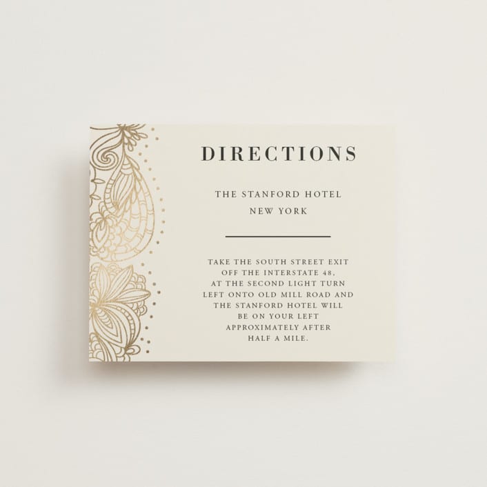"Elegant Henna" - Direction Cards in Champagne by Oma N. Ramkhelawan - Front