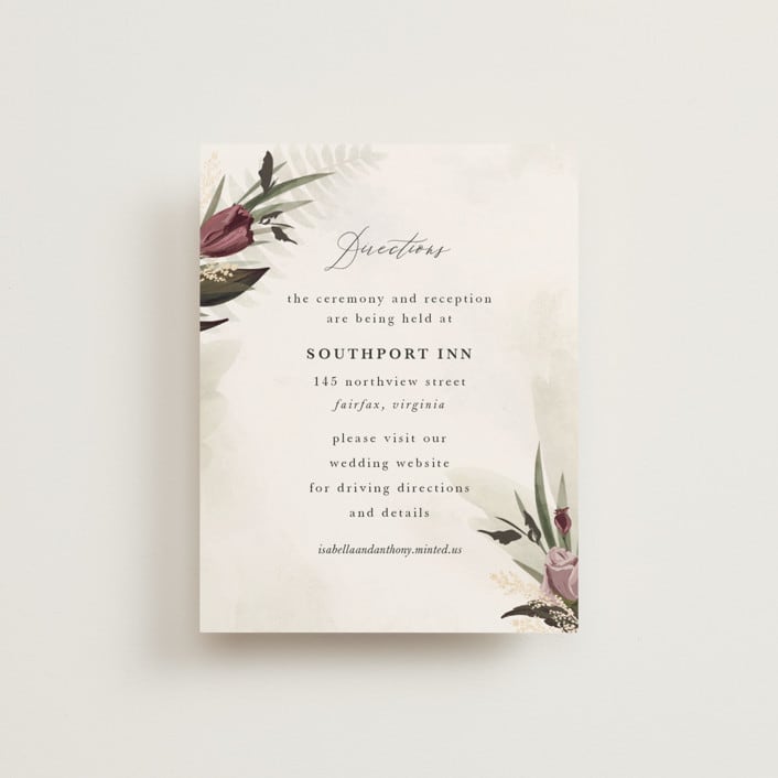 "Roses & Greenery" - Direction Cards in Aubergine by Susan Moyal - Front