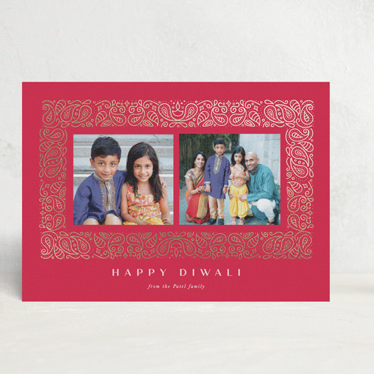 "Paisley" - Diwali Cards in Cherry by Creo Study - Front