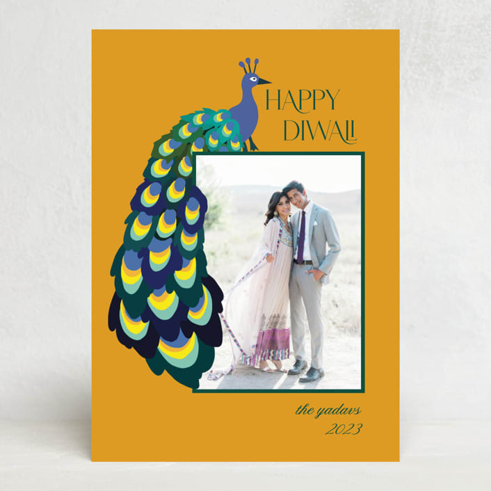 "Peacock" - Diwali Cards in Turmeric by Morgan Kendall - Front