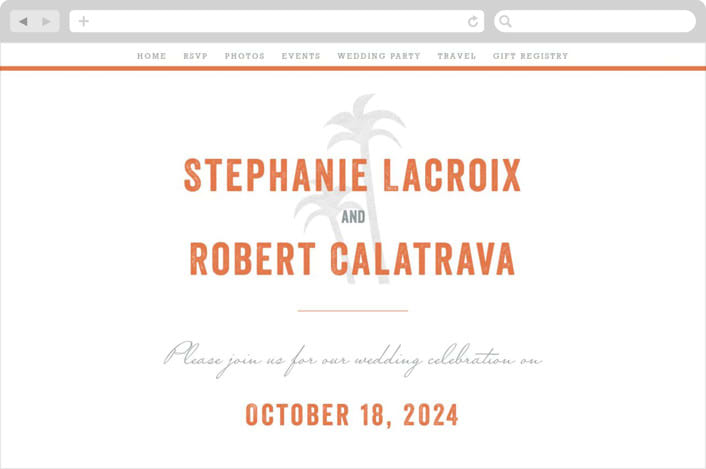 "Passport" - Wedding Website in Coral by Sarah Curry - Desktop Design