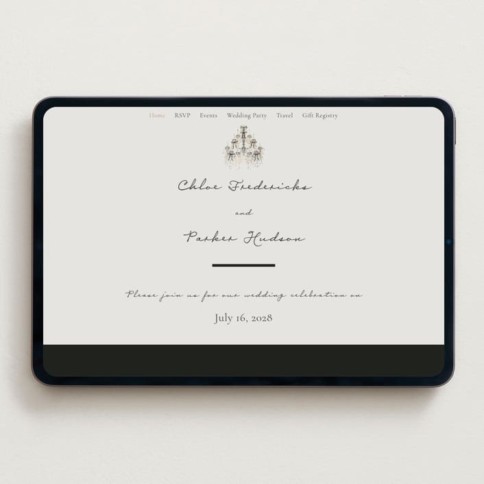 "Hand Illustrated Whimsical Chandelier" - Wedding Website in Noir by Jackie Crawford - Desktop Design
