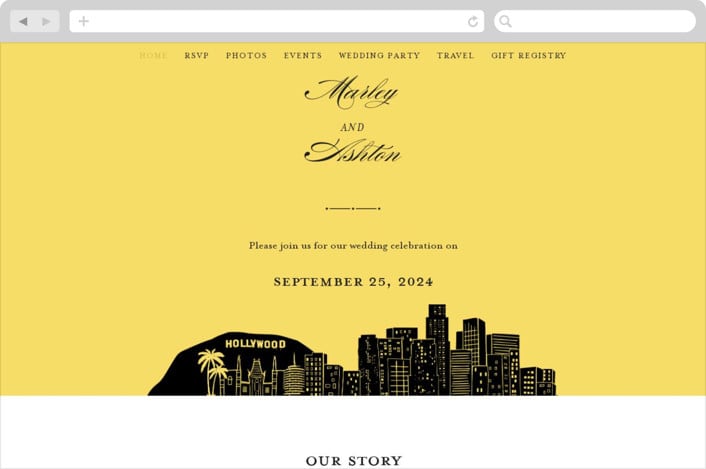 "Big City - Los Angeles" - Wedding Website in Lemondrop by Hooray Creative - Desktop Design
