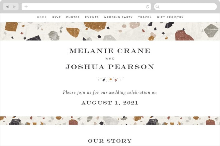 "Terrazzo Frame" - Wedding Website in Mustard by Amy Payne - Desktop Design
