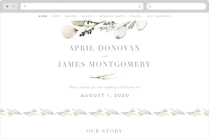 "Romantic Eucalyptus" - Wedding Website in Sage by Petra Kern - Desktop Design