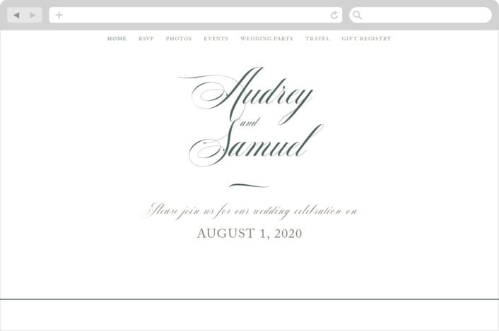 "Roman Shade" - Wedding Website in Evergreen by Carrie ONeal - Desktop Design