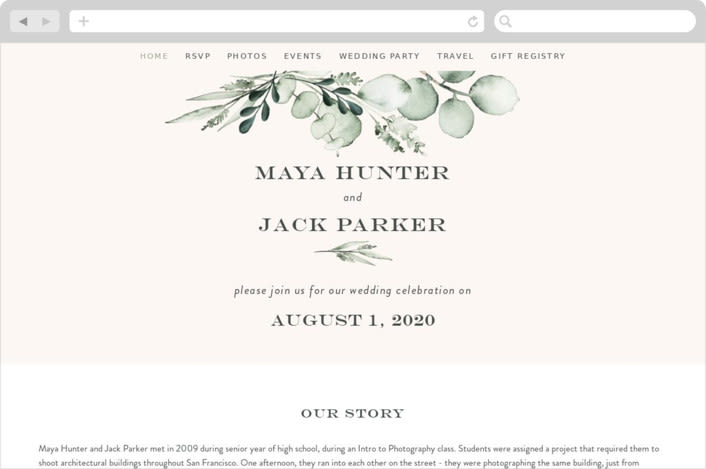"Gentle Greens" - Wedding Website in Fern by Petra Kern - Desktop Design