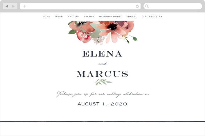 "Cascading Florals" - Wedding Website in Rouge by Leah Bisch - Desktop Design