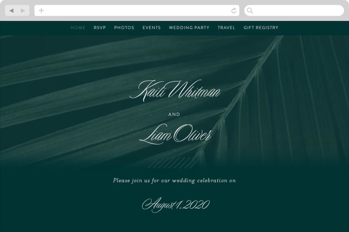 "Palm Layers" - Wedding Website in Palm Frond by Jill Means - Desktop Design