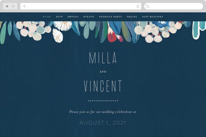 "Floral Burst" - Wedding Website in Ocean by Morgan Ramberg - Desktop Design