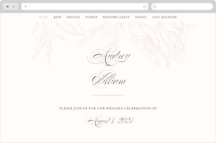 "Flora" - Wedding Website in Blush by Nicoletta Savod - Desktop Design