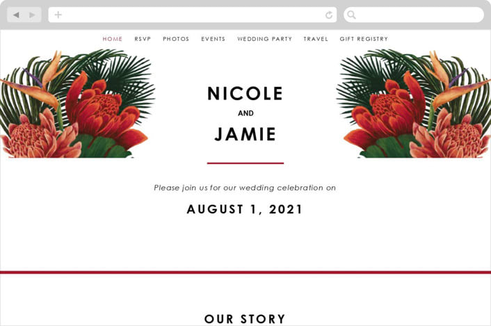 "Tropical Bouquet" - Wedding Website in Basil by Elly - Desktop Design