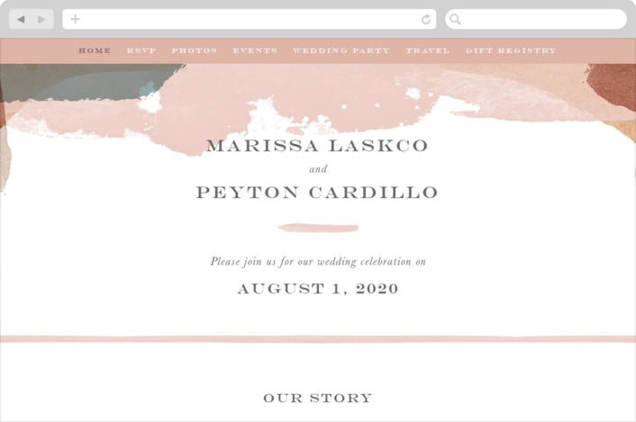 "Overlapping" - Wedding Website in Blush by Jennifer Wick - Desktop Design