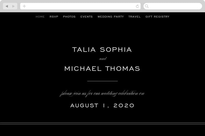 "Enamored" - Wedding Website in Obsidian by Kimberly FitzSimons - Desktop Design