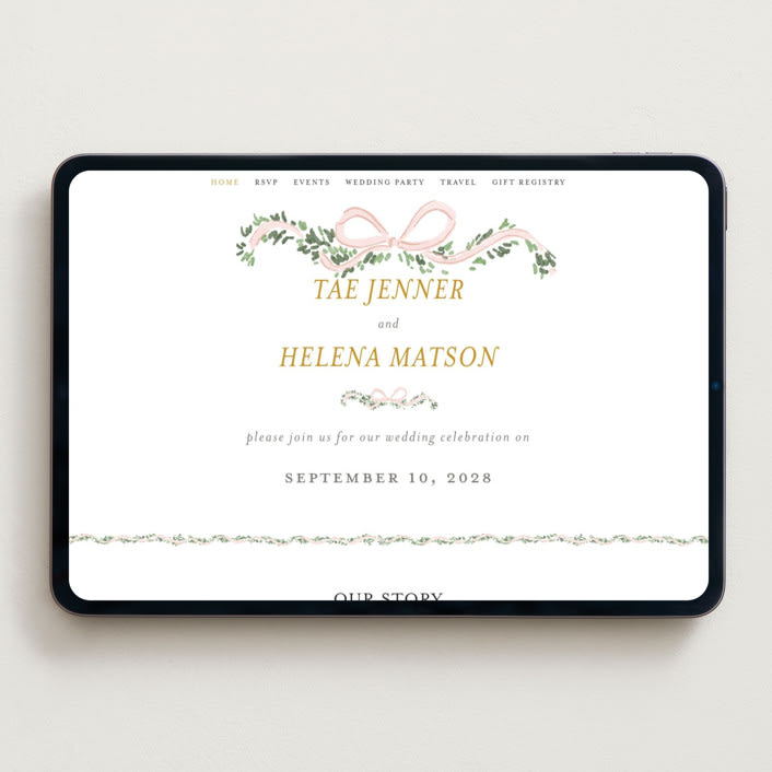 "Ribbonly Frame" - Wedding Website in Blush by Itsy Belle Studio - Desktop Design