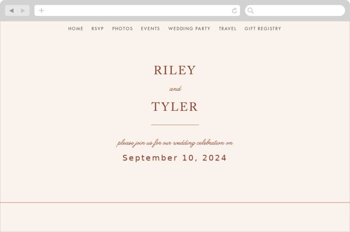 "Leaf Print" - Wedding Website in Rust by Katharine Watson - Desktop Design