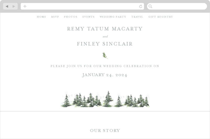 "On the Slopes" - Wedding Website in Fog by Mere Paper - Desktop Design