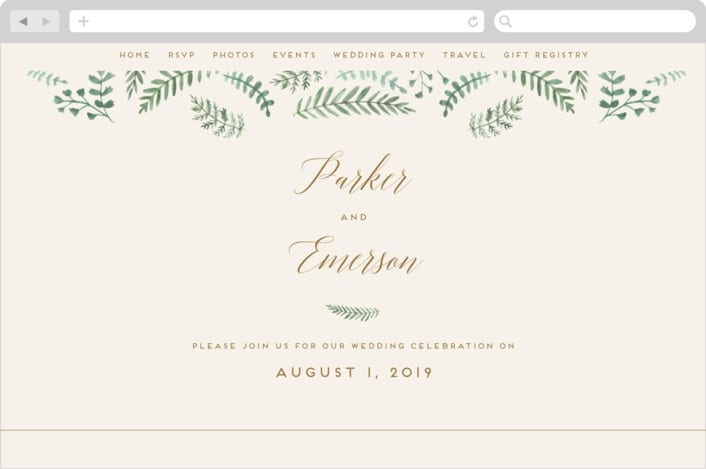 "Painted Ferns" - Wedding Website in Cream by Amy Kross - Desktop Design