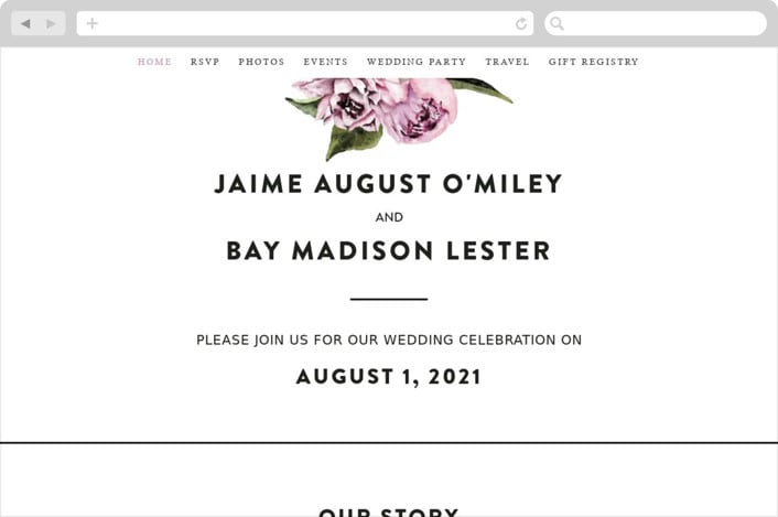 "Peony" - Wedding Website in Ice Mist by Cass Loh - Desktop Design