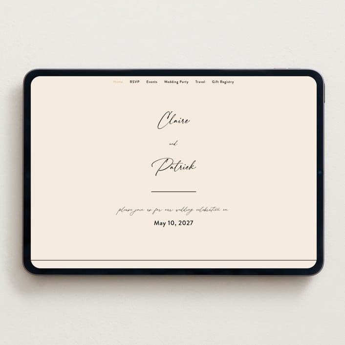 "Script and Monogram" - Wedding Website in Sand by Carolyn MacLaren - Desktop Design