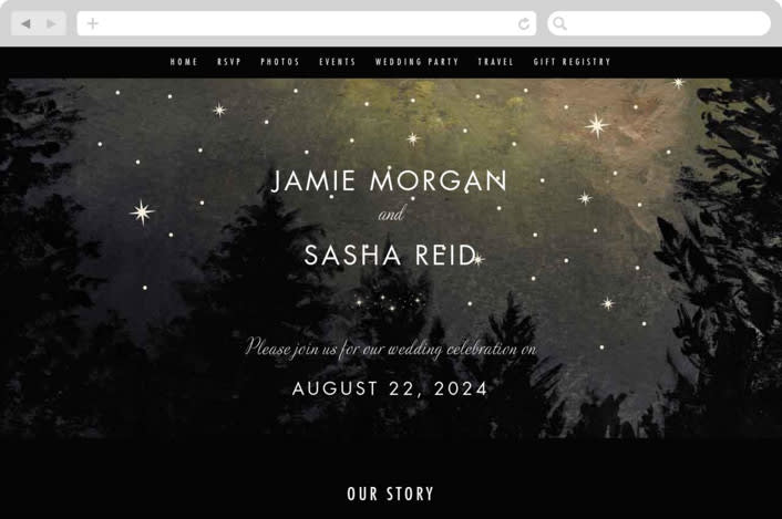 "Starry, Starry Night" - Wedding Website in Shadow by Elly - Desktop Design