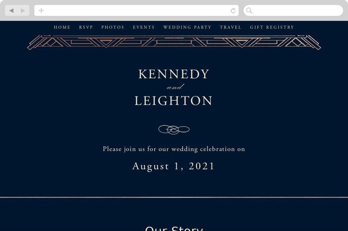 "Opulent Border" - Wedding Website in Navy by Hooray Creative - Desktop Design