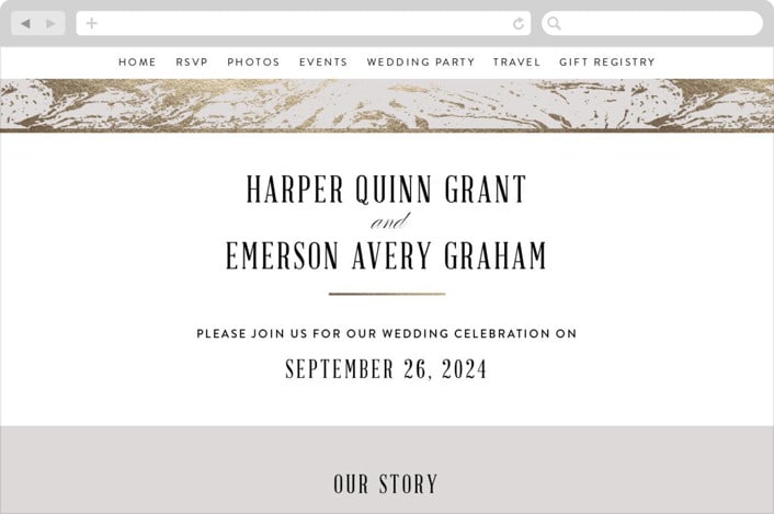 "Modern Marble" - Wedding Website in Cloud by Kelly Schmidt - Desktop Design