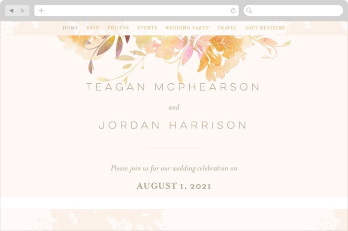 "Garden" - Wedding Website in Peach by Lori Wemple - Desktop Design